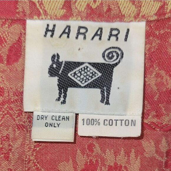 Vintage Harari Red Brocade Textured Jacket Long Sleeve Button Down Top One Size - Picture 15 of 16